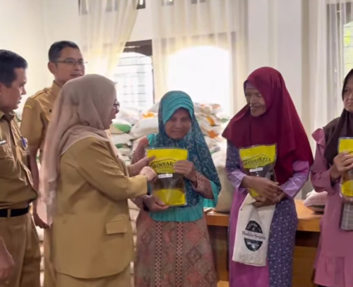 Wabup Misharti Serahkan Sembako Bapanas di Desa Merangin